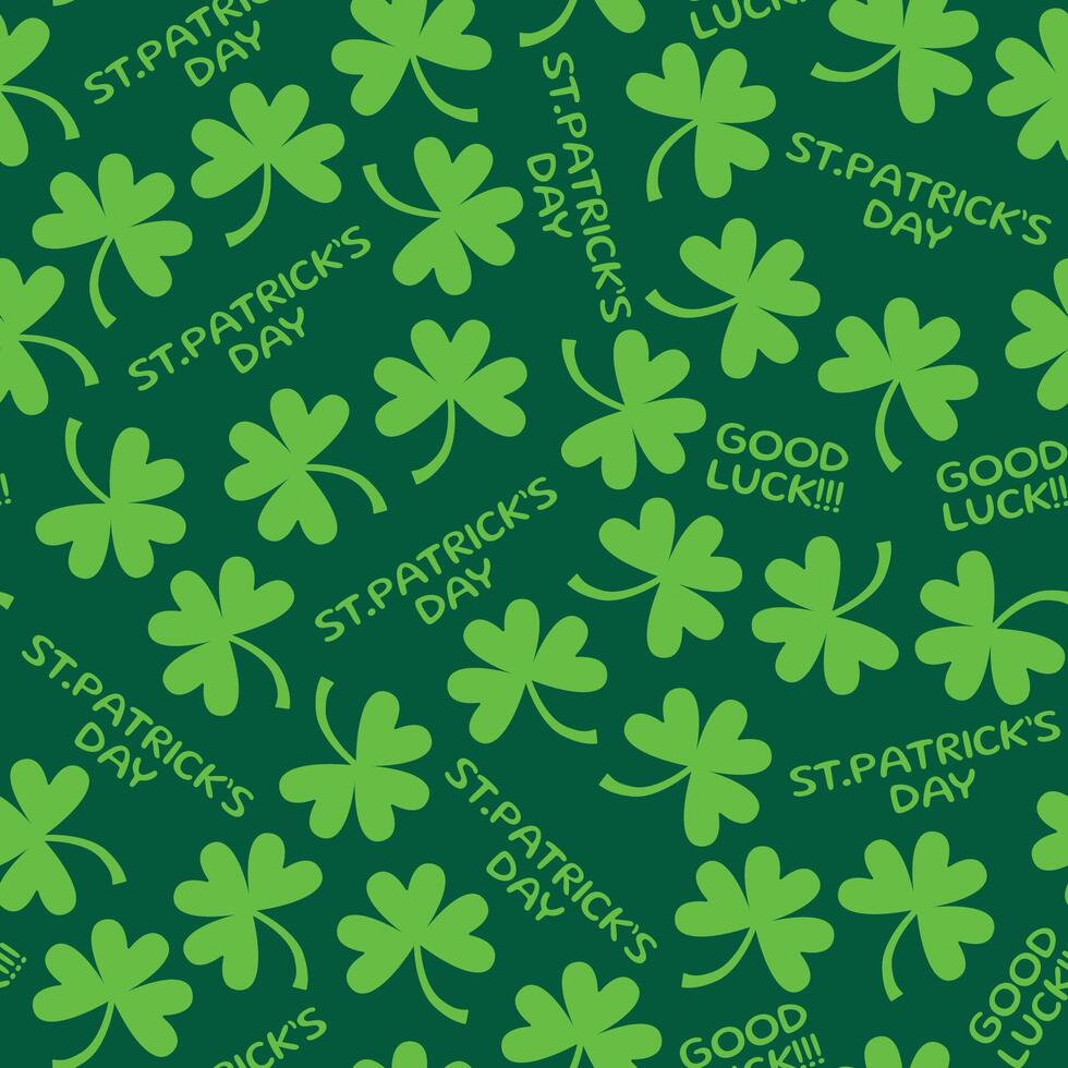 saint patricks day shamrock seamless pattern, seamless pattern of colored clover leaves on a dark green background vector