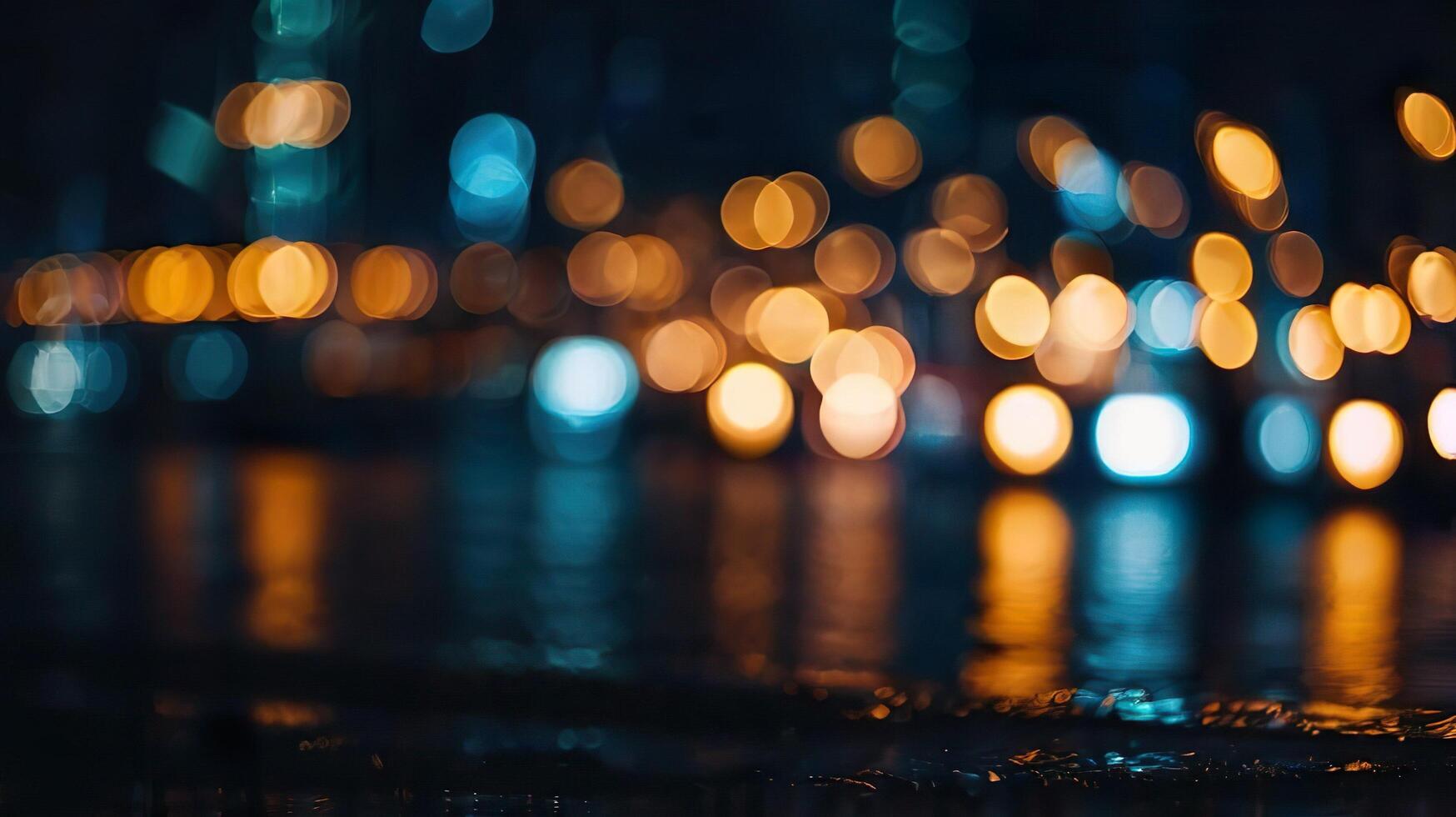 Abstract Bokeh City Lights at Night. Vibrant Urban Glow with Blurred Background. Capturing the Dreamy Atmosphere of Cityscapes after Dark. Soft, Out-of-Focus Lights for a Magical Nighttime Scene photo