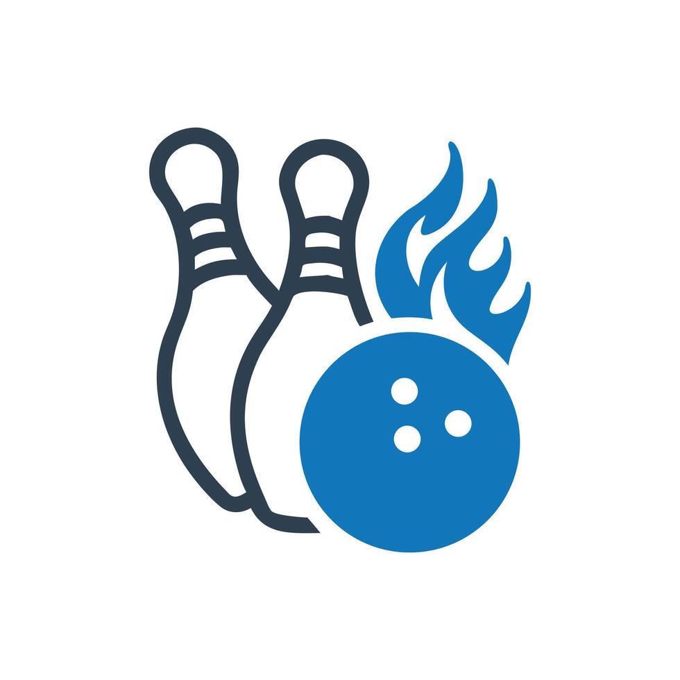 Flaming Bowling Ball Hitting Pins Icon on white background vector