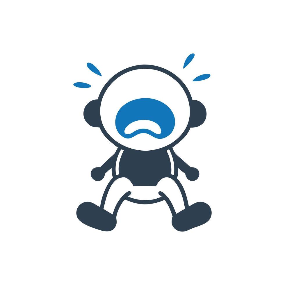 Baby Crying infant with tears icon on white background vector