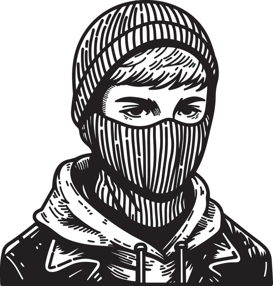 Boy wear beanie and ski mask art vector