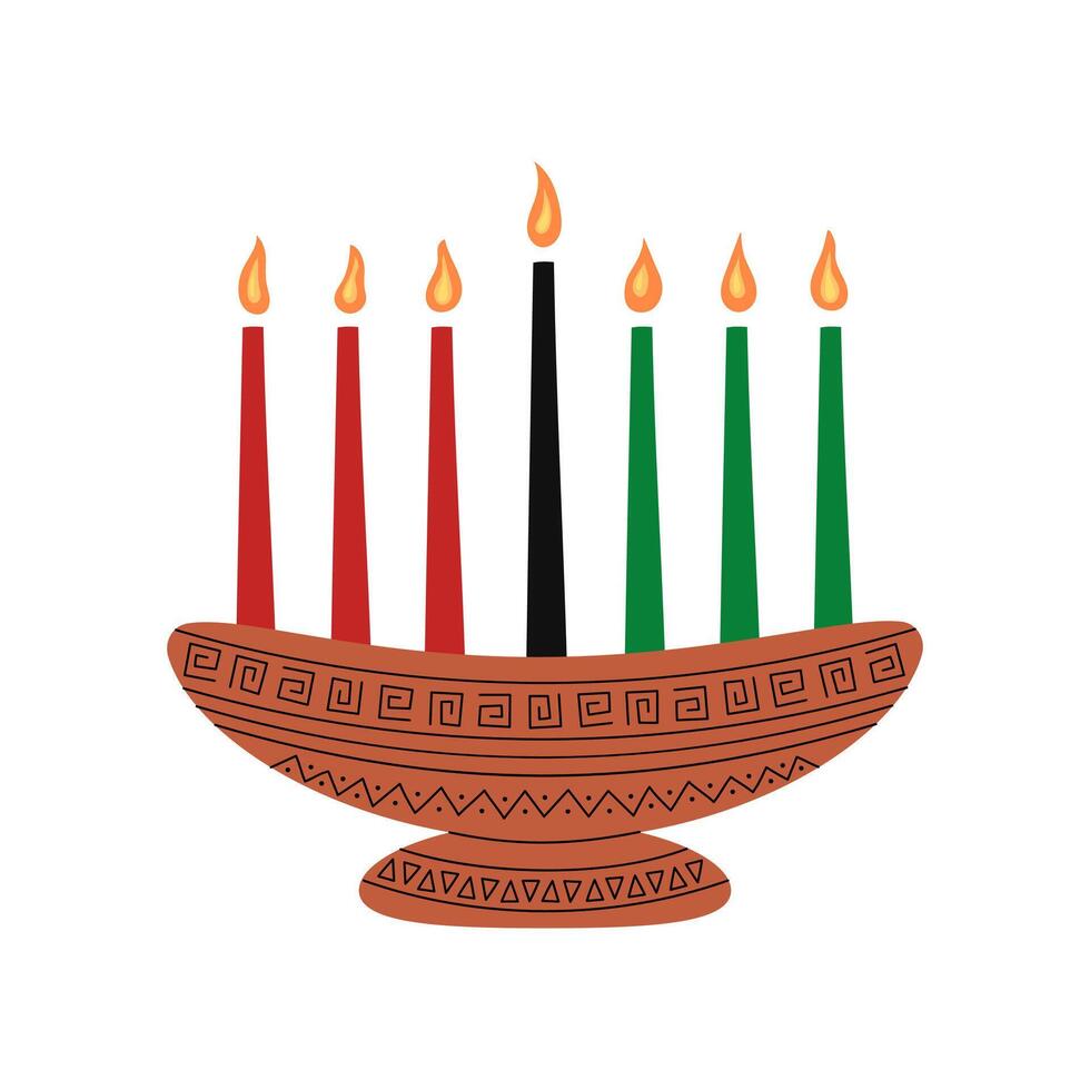 Kwanzaa kinara African holiday symbol isolated. Seven candles in candle holder. Africa ornament decor. illustration. vector