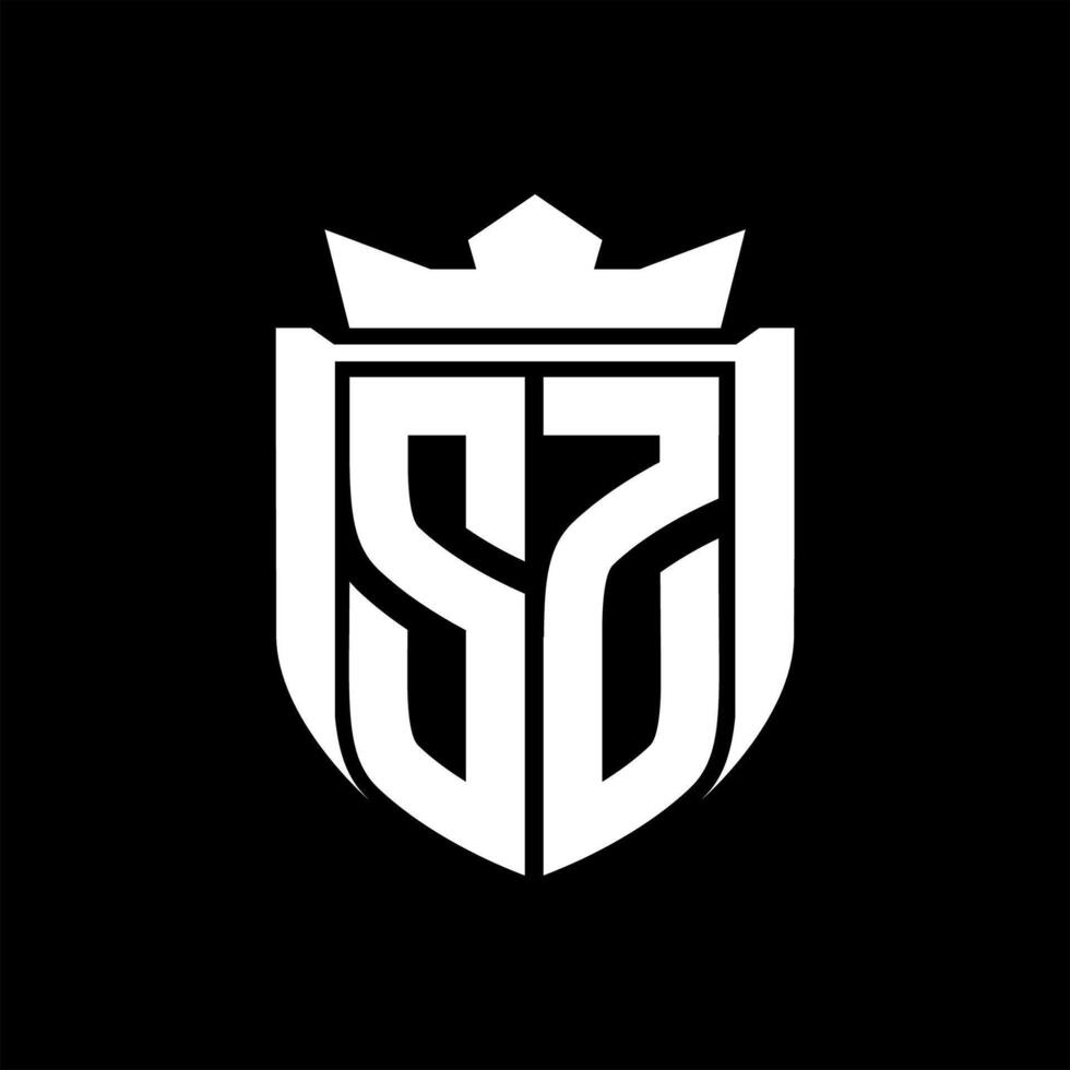 SZ Letter logo shield shape inside shield badge crown on black background template design vector