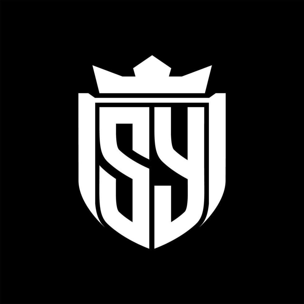 SY Letter logo shield shape inside shield badge crown on black background template design vector