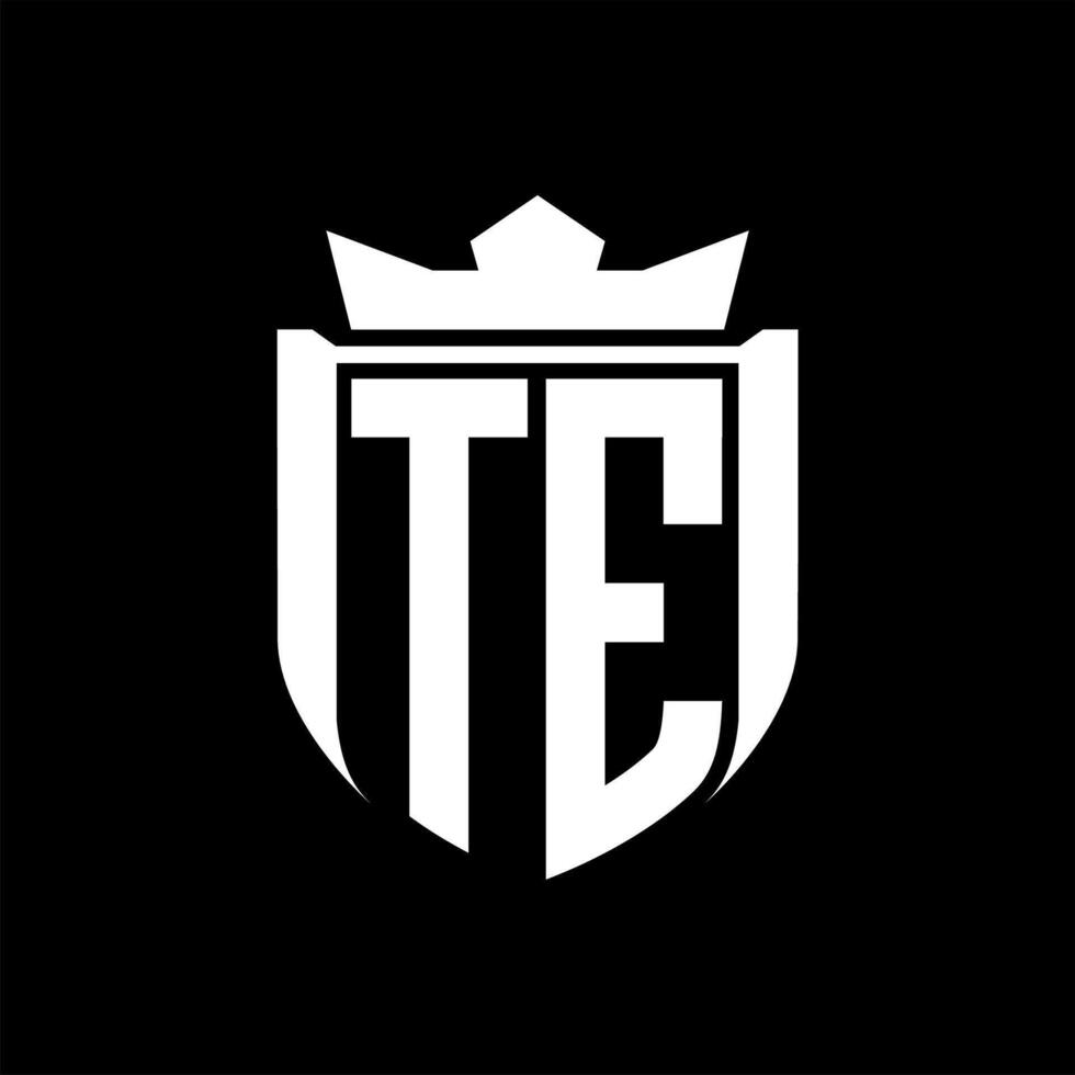 TE Letter logo shield shape inside shield badge crown on black background template design vector