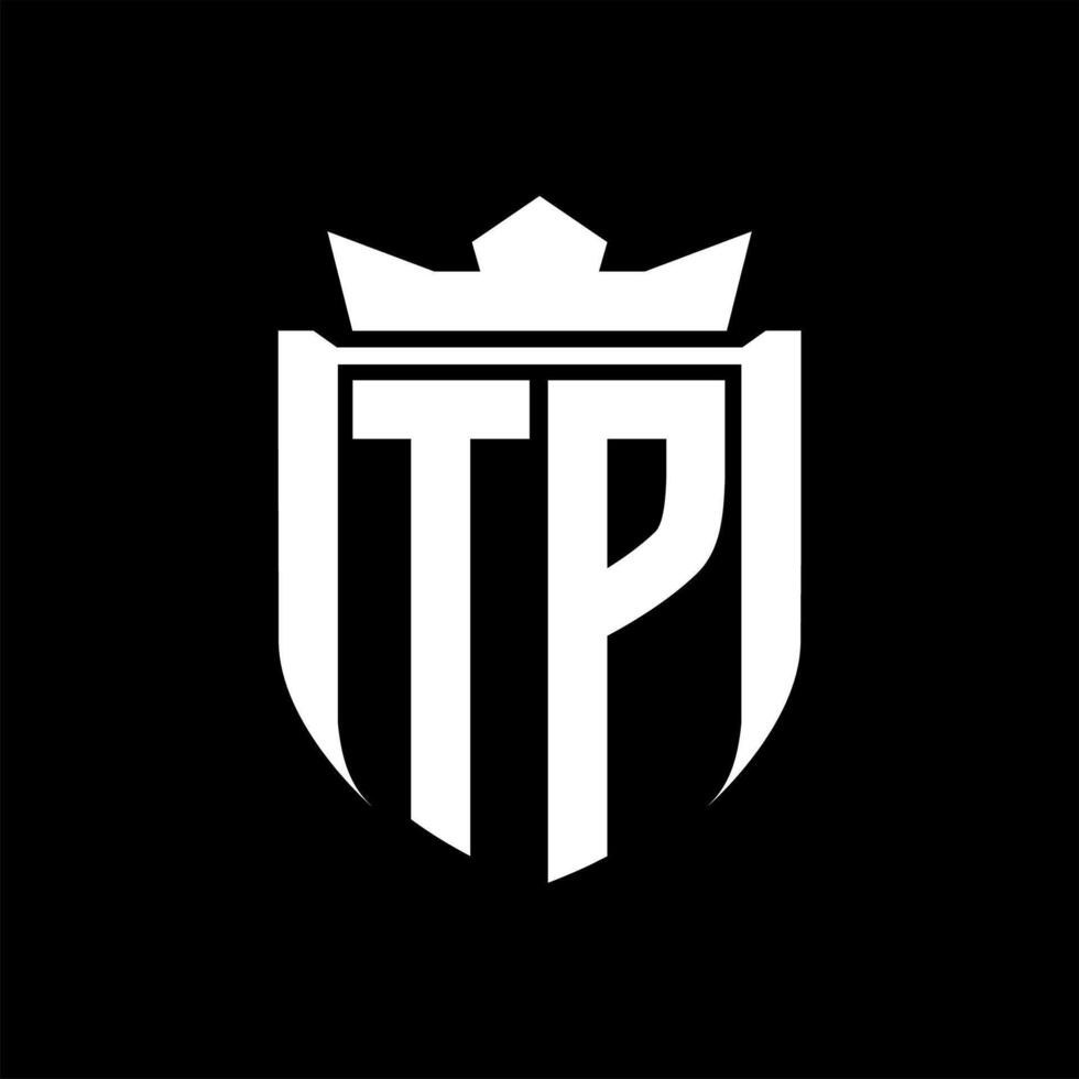 TP Letter logo shield shape inside shield badge crown on black background template design vector