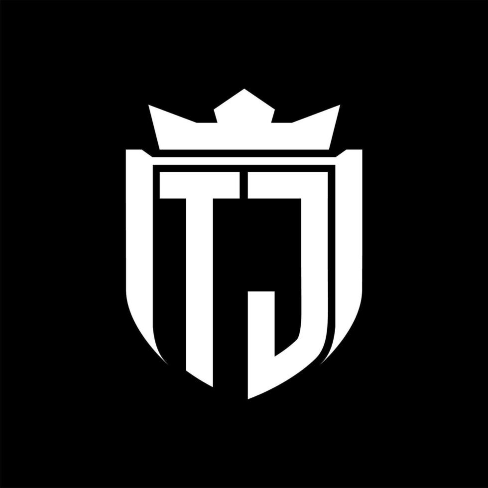 TJ Letter logo shield shape inside shield badge crown on black background template design vector