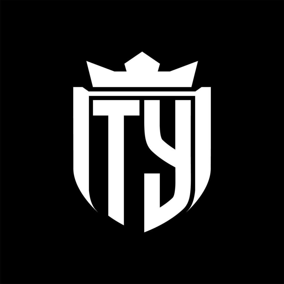TY Letter logo shield shape inside shield badge crown on black background template design vector