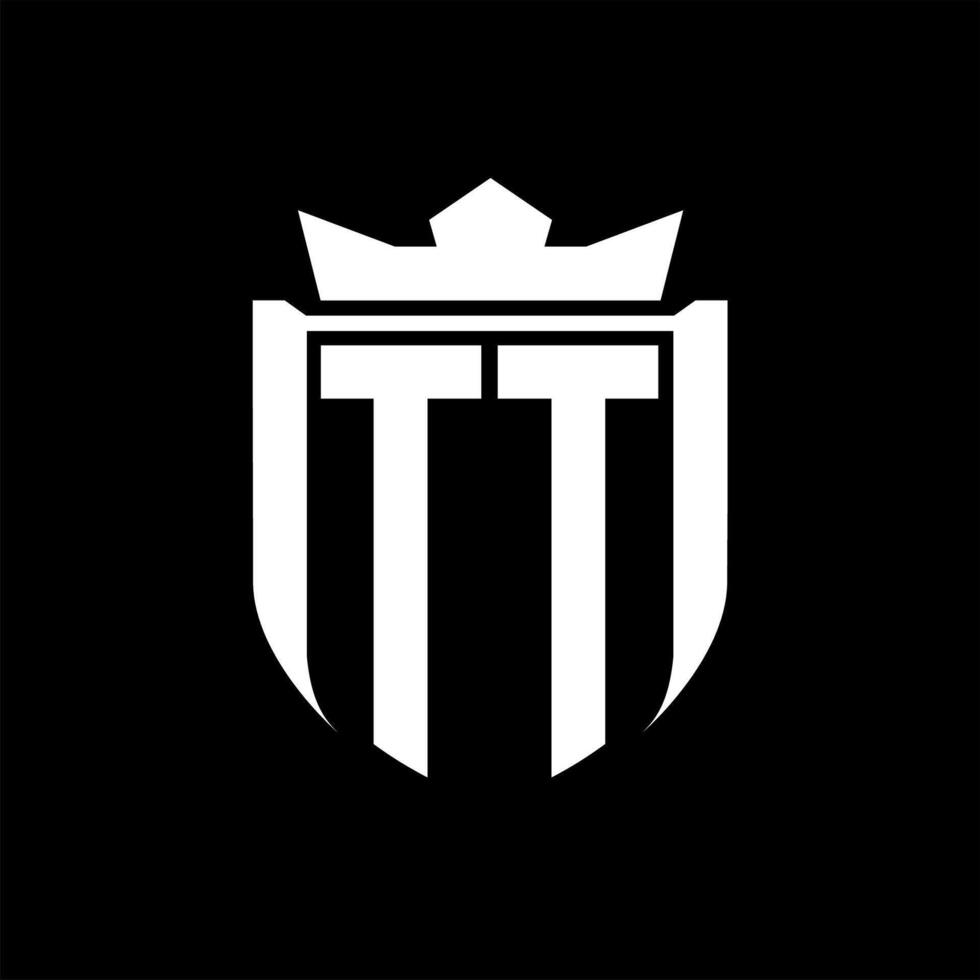 TT Letter logo shield shape inside shield badge crown on black background template design vector