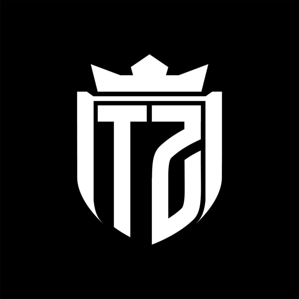 TZ Letter logo shield shape inside shield badge crown on black background template design vector