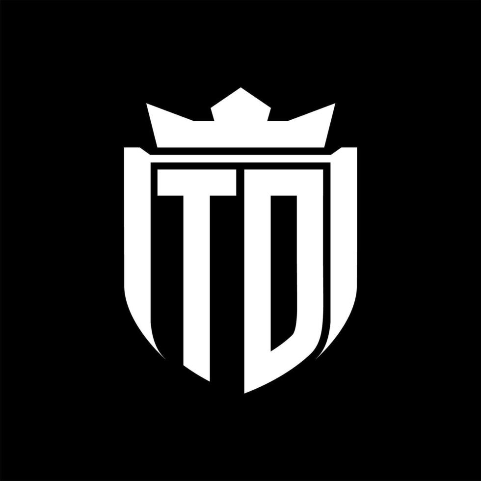 TD Letter logo shield shape inside shield badge crown on black background template design vector
