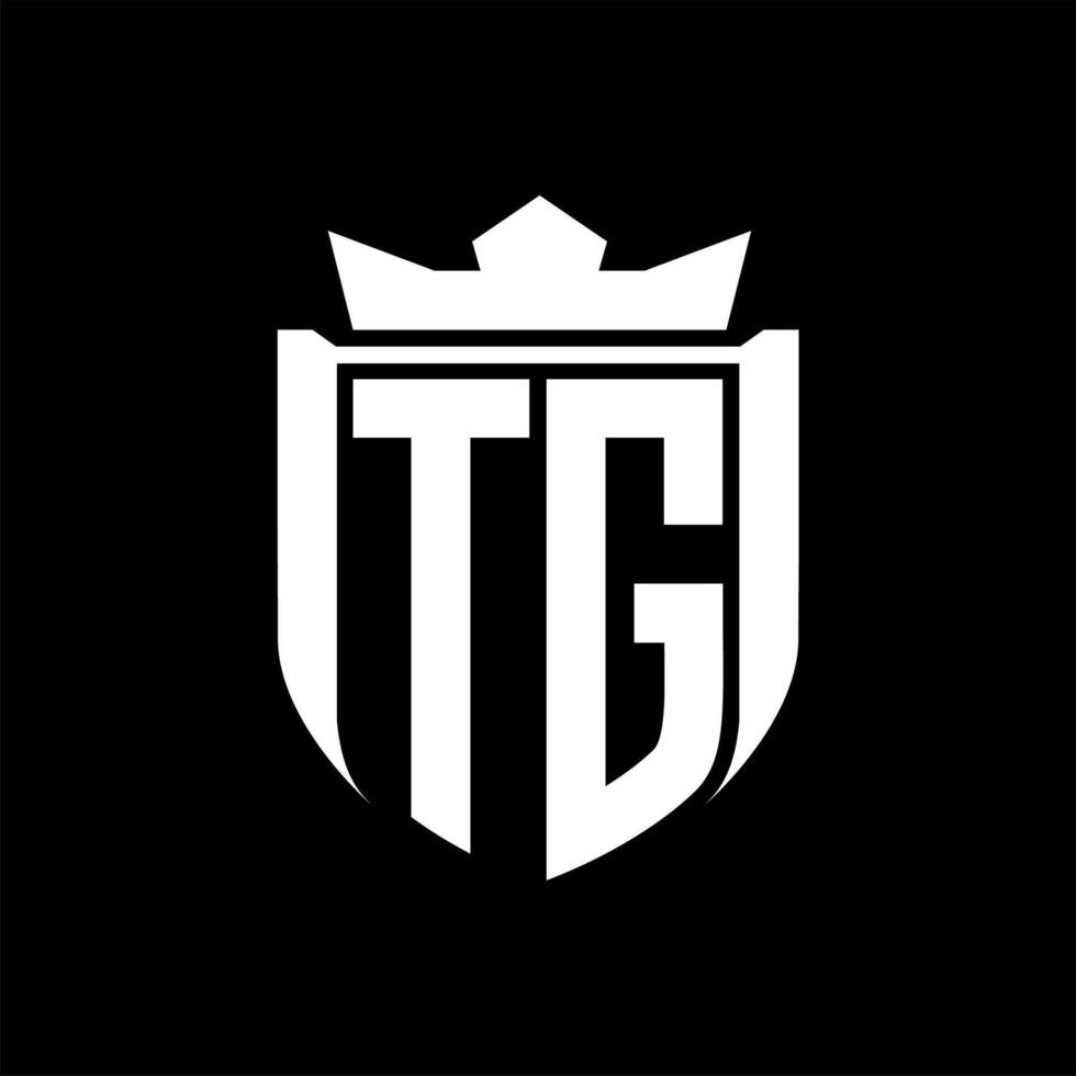 TG Letter logo shield shape inside shield badge crown on black background template design vector