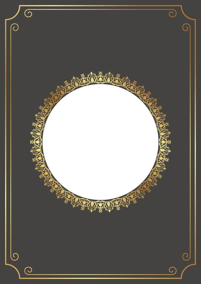 Golden frame. Circle empty area decorated with abstract pattern. For card cover photo frames vector