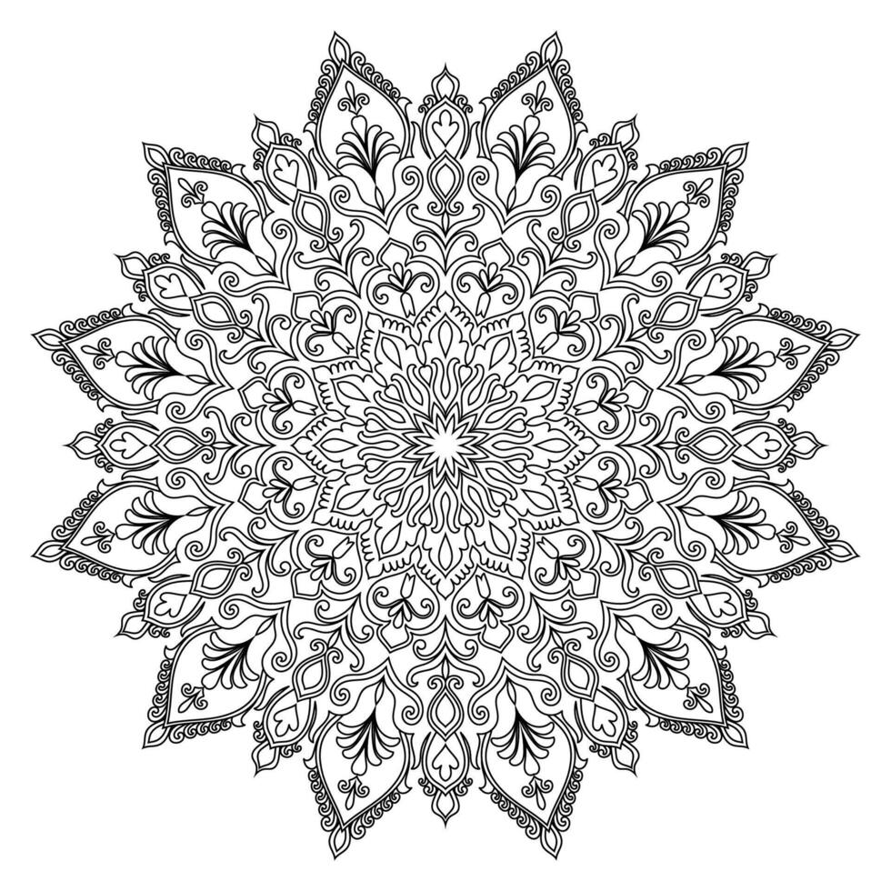 black line mandala Abstract Indian flowers for painting on black background. vector