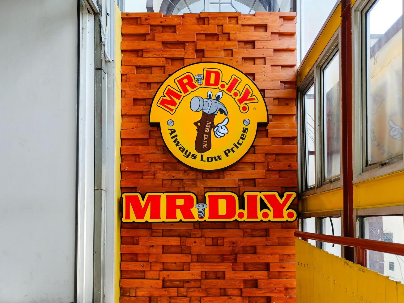 Jakarta, Indonesia, 2024 - View of MR DIY signage or MR DIY logo. Household equipment and accessories retail store. photo