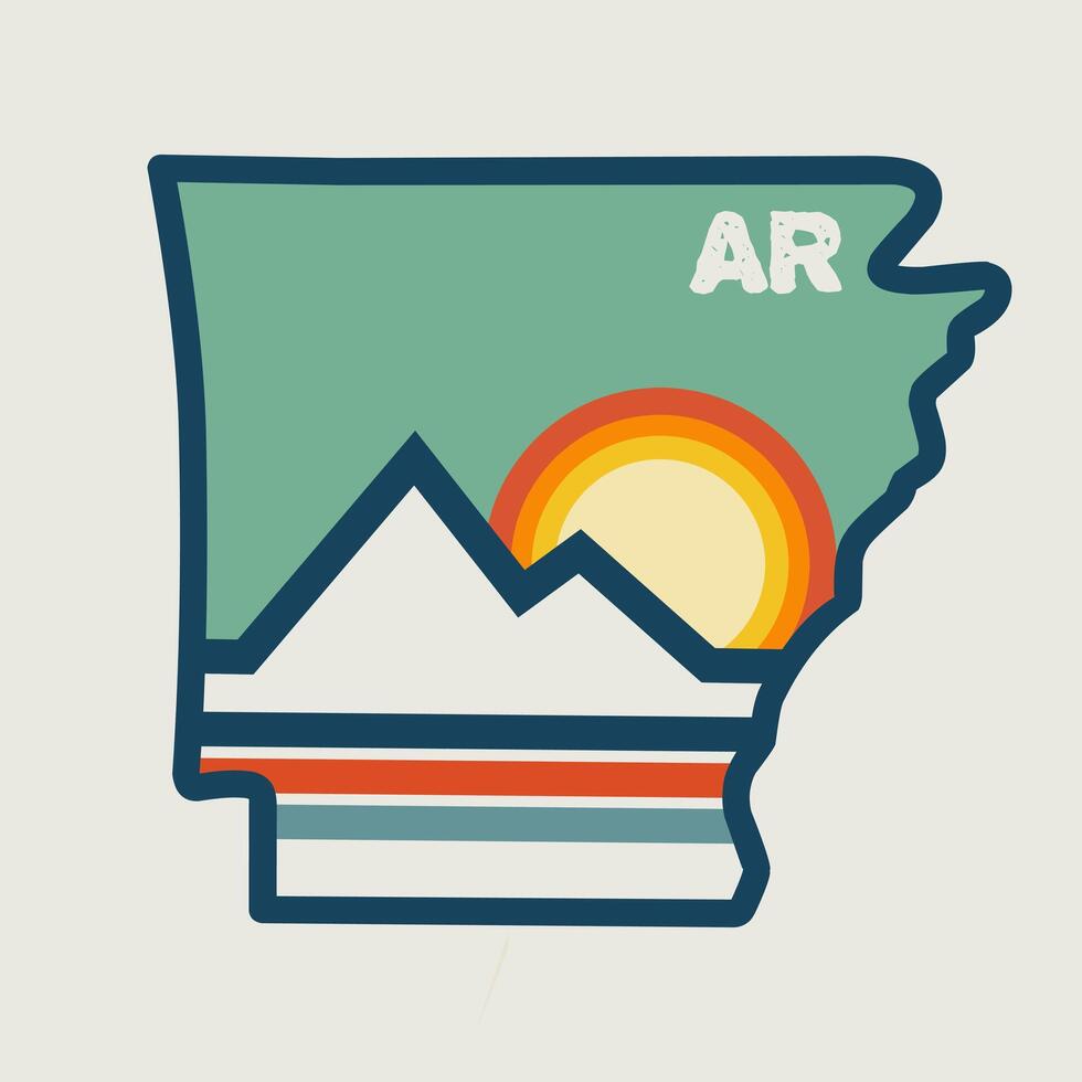 Arkansas Retro Design Mountain Sunset Minimalist Art vector