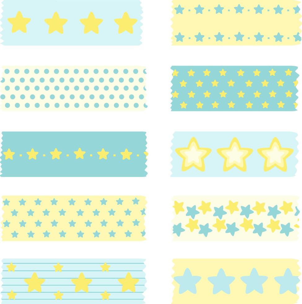 Pastel Color Washi Tape With Stars Pattern vector