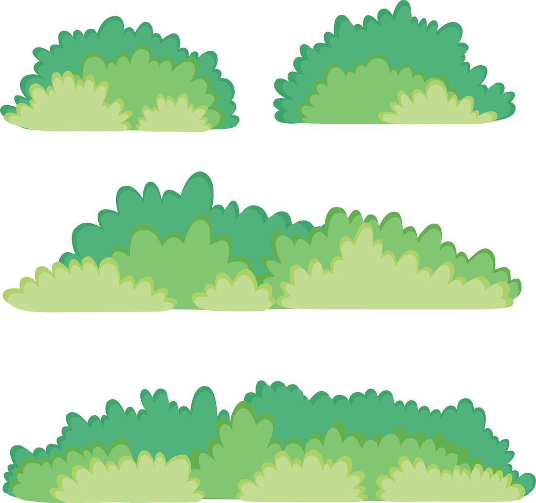 Set of Green Bushes. Simple Grass Element Collection. Flat Illustration on White Background vector