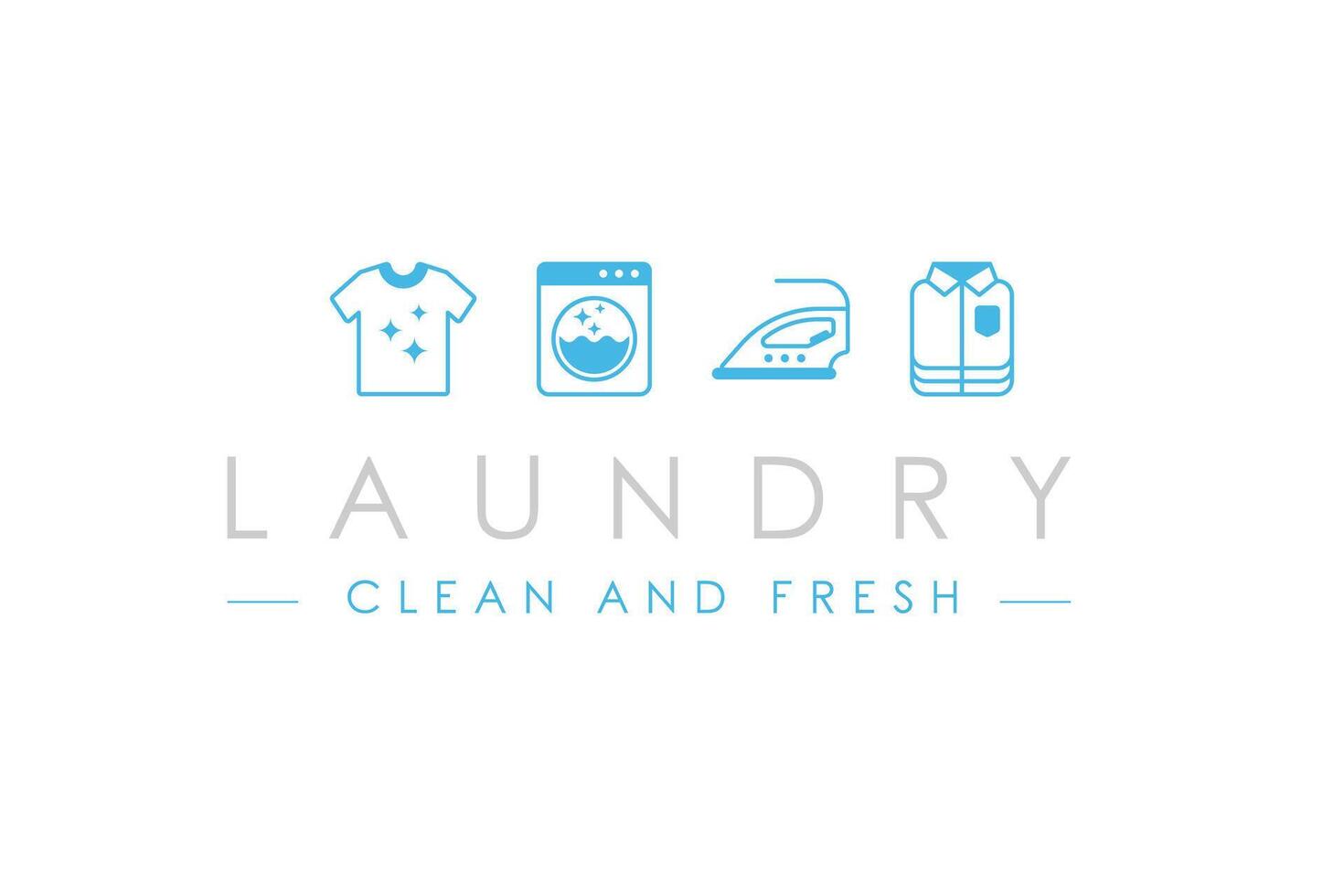 Laundry logo template with a line art of a washing machine and clothing items. vector
