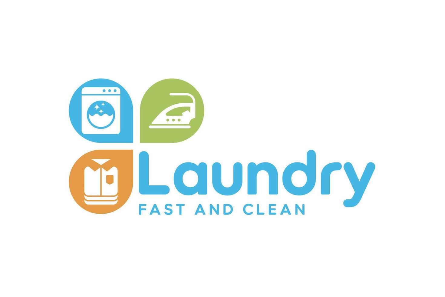 Sophisticated laundry service logo template with appliances and folded clothes. vector