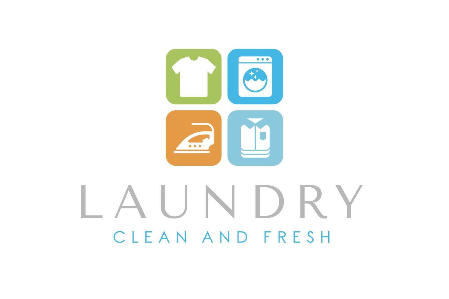 Advanced laundry logo template with machine, clothes, iron, and folded clothes. vector