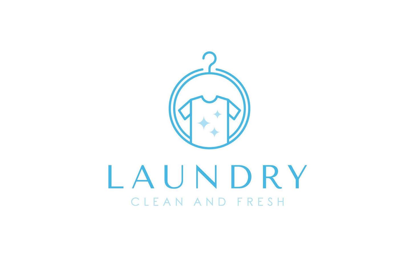 Simplistic laundry logo template featuring clothes, a washing machine, and a hanger. vector