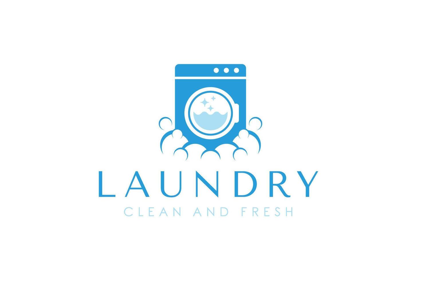 Laundry logo template depicting an active washing machine with bubbles. vector