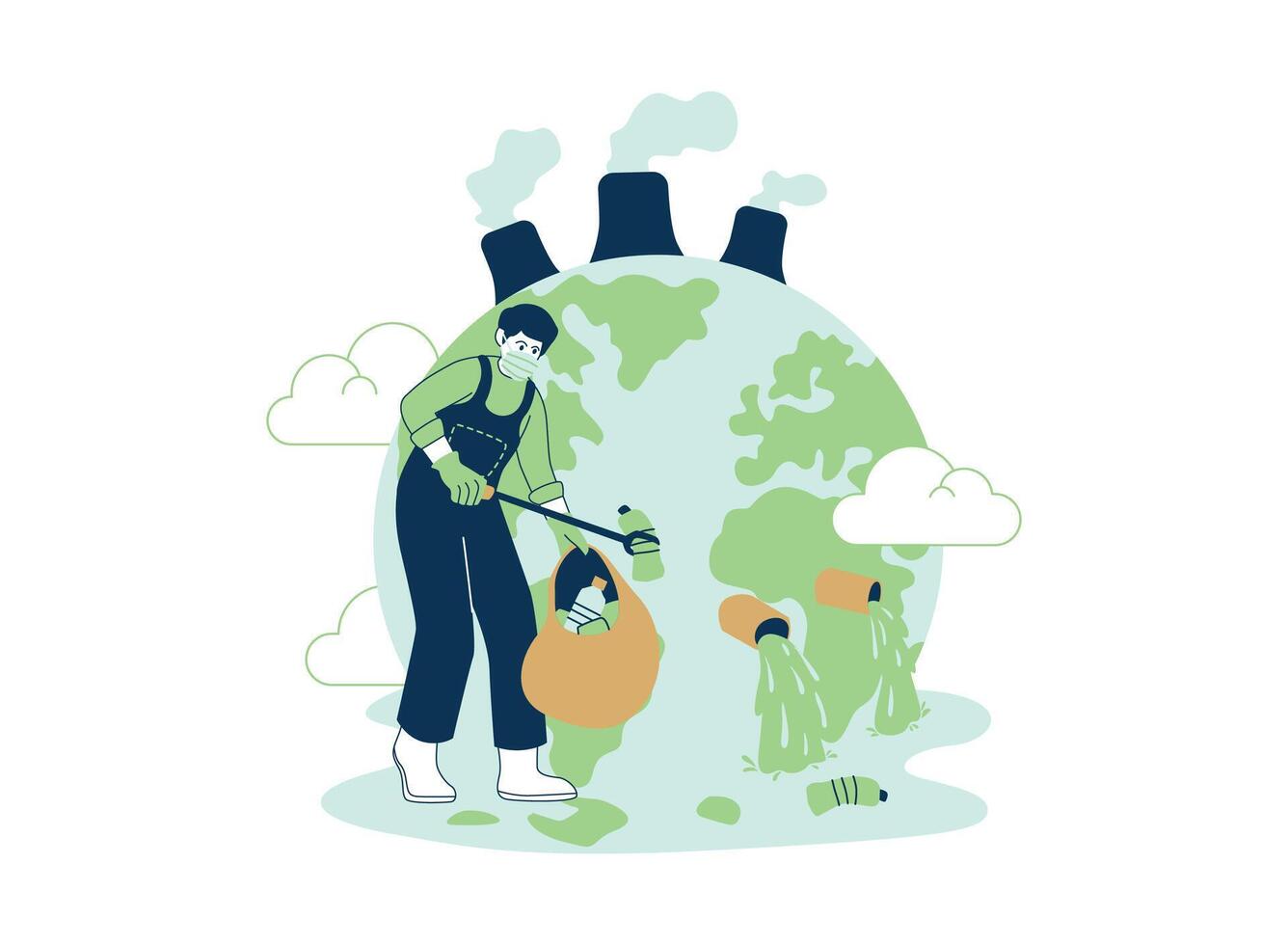 Garbage Sorting Banner Illustration. two men putting up a banner vector