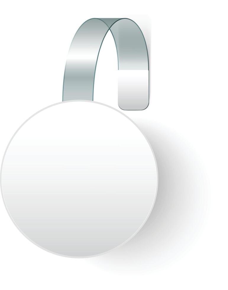 Blank, round shelf wobbler is hanging, attached to a transparent plastic strip. The wobbler is ready for your message vector