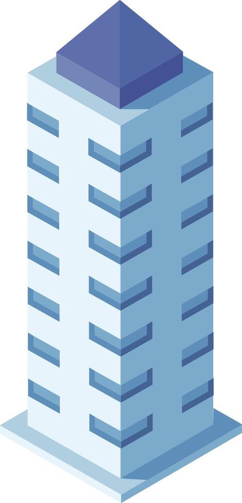 Simple isometric view of an office building with a blue pyramid roof and windows, ideal for cityscapes and urban environments vector