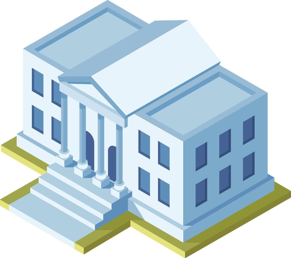 Isometric illustration featuring a large government building with columns, emphasizing the grandeur and formality of civic architecture vector