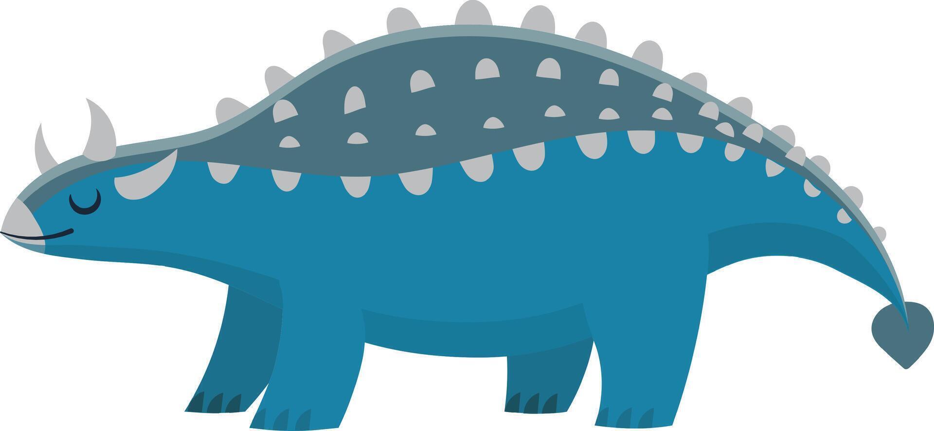 Ankylosaurus with a blue body and gray armored plates is walking from left to right. Its eyes are closed as if it dreaming vector