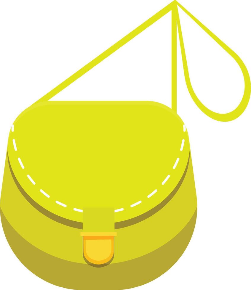 Yellow handbag with a long strap, a golden clasp and white stitching, isolated on a white background. Perfect for fashion related designs vector