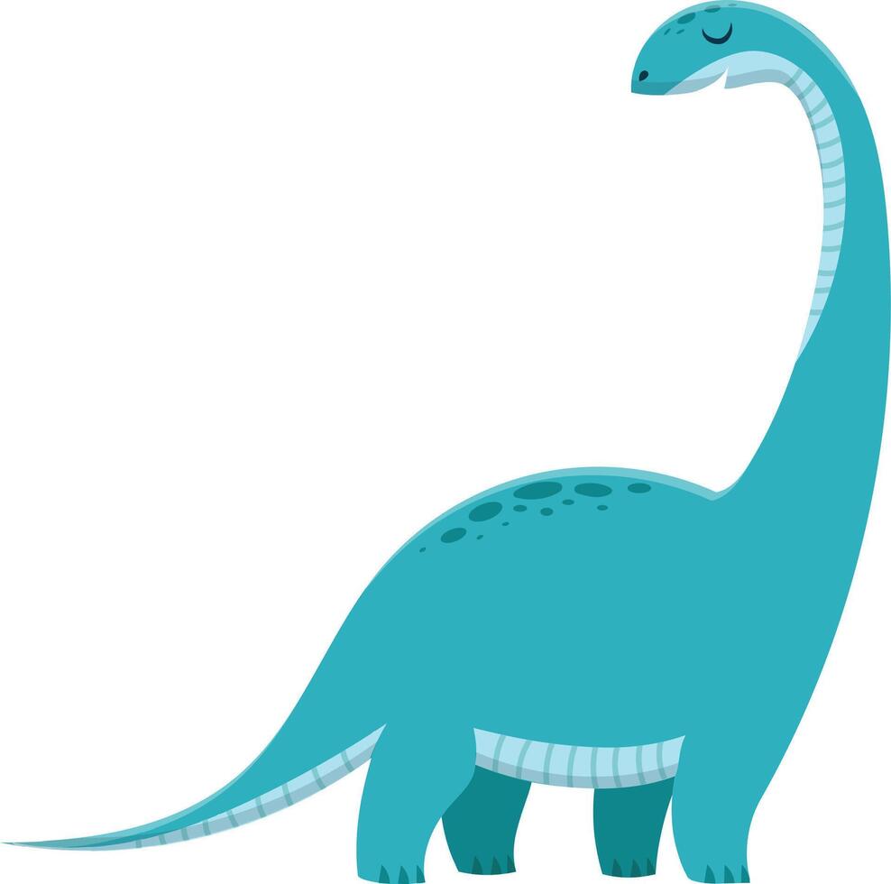 Cartoon illustration of a friendly brachiosaurus dinosaur from jurassic period, smiling and looking up with closed eyes vector