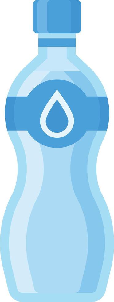 Simple illustration of a plastic bottle containing water, with a blue label featuring a water drop, conveying purity and hydration vector