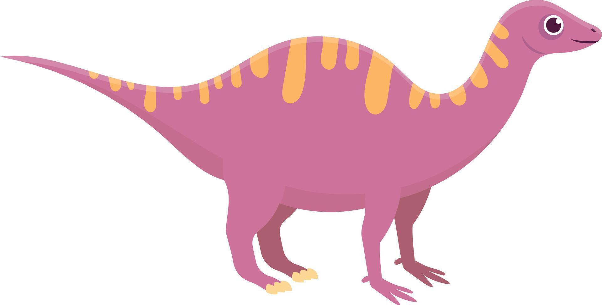 Cheerful pink dinosaur with yellow stripes stands proudly, exuding prehistoric charm. Its whimsical design and friendly demeanor are sure to make you smile vector