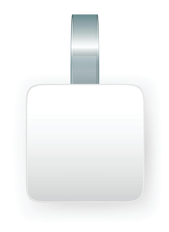 Modern white shelf wobbler hangs on a wall, casting a subtle shadow, perfect for showcasing products in retail settings with space for advertising. Customize to grab customer attention vector