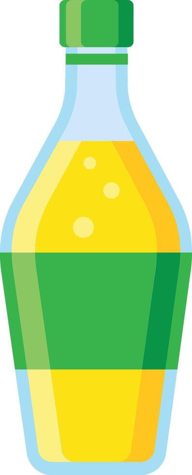 Cartoon image of a glass bottle containing a yellow, bubbly liquid and sporting a green label, isolated on a white background vector