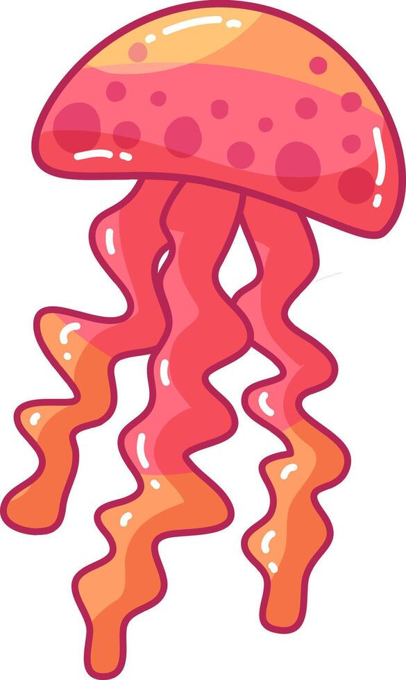 Brightly colored jellyfish move fluidly in the water their long tentacles trailing behind them. The playful appearance adds charm to the marine setting during daylight vector