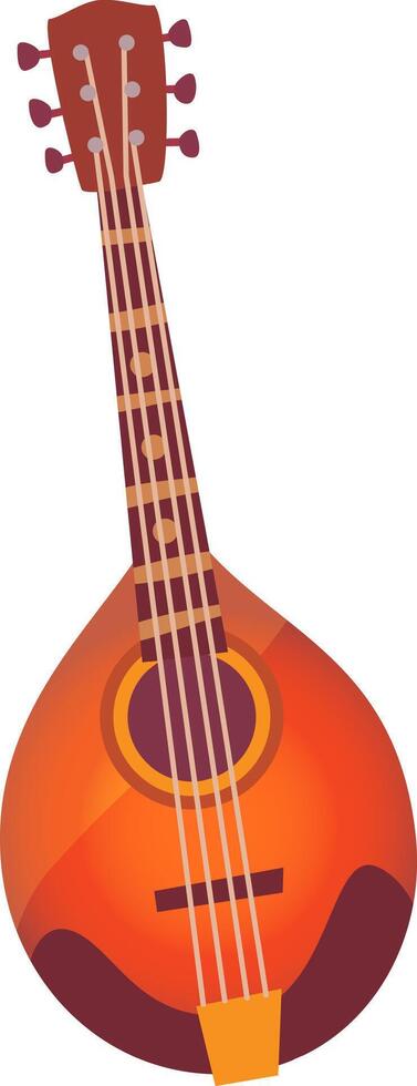 The artwork captures a beautifully designed mandolin with a warm orange hue and detailed craftsmanship highlighting its strings and rounded body vector