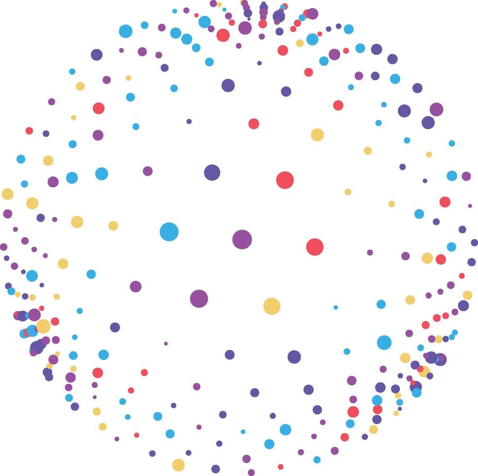 Colorful dots of various sizes are forming a sphere shape on a white background. illustration vector