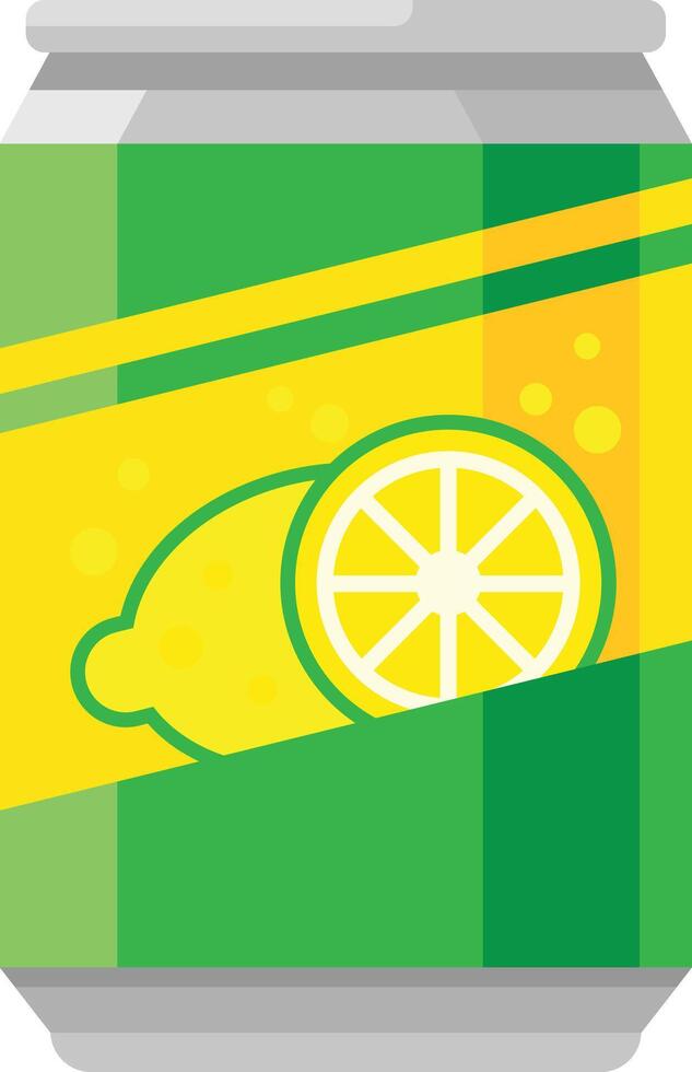 Refreshing citrus soda in aluminum can with lemon and lime label, perfect for summer thirst. Vibrant colors and bold design evoke a cool, bubbly drink vector