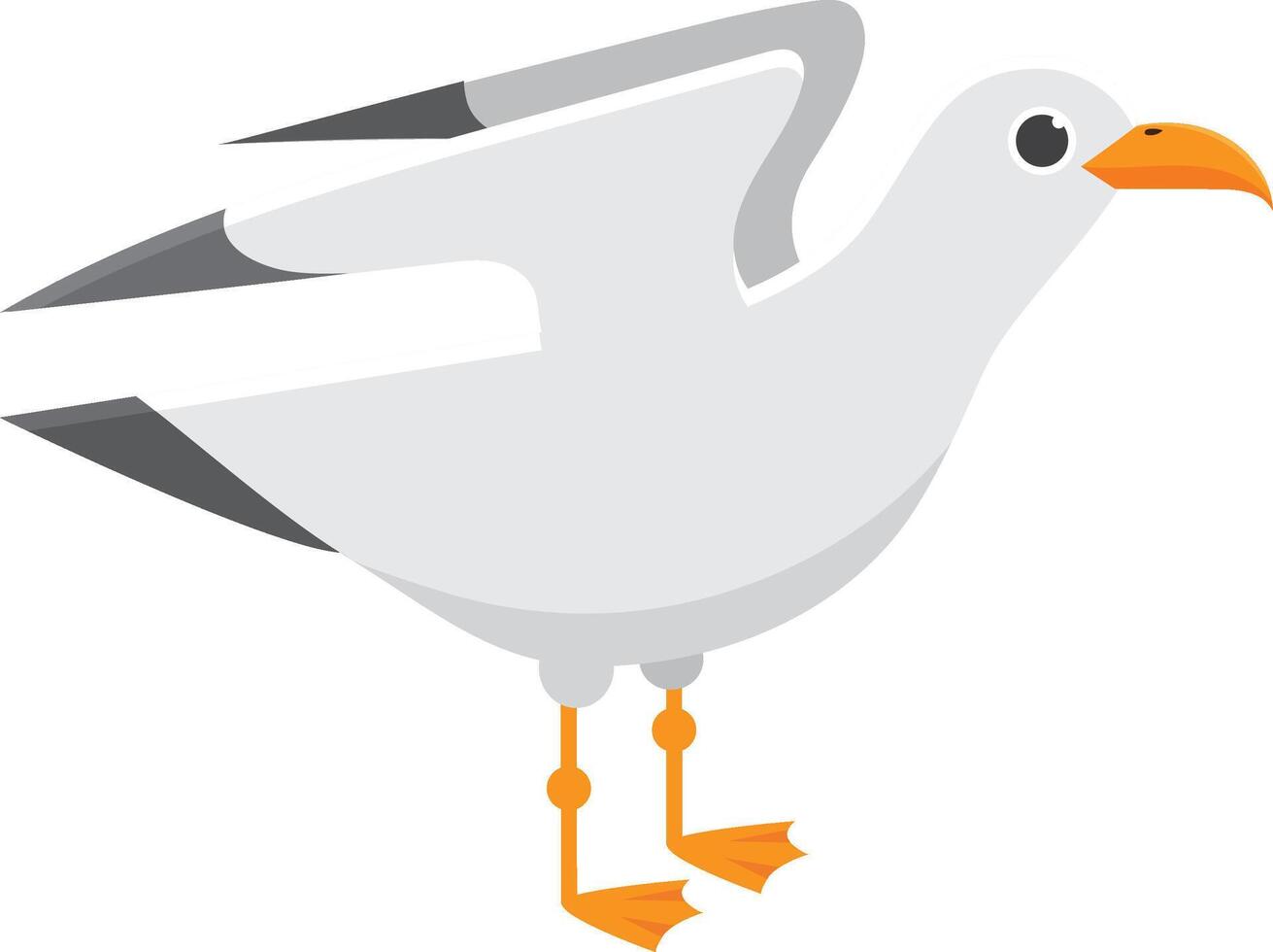 Seagull is standing with its wings folded, showcasing its elegant posture and distinctive features. Its white plumage, orange beak, and webbed feet are captured in detail vector