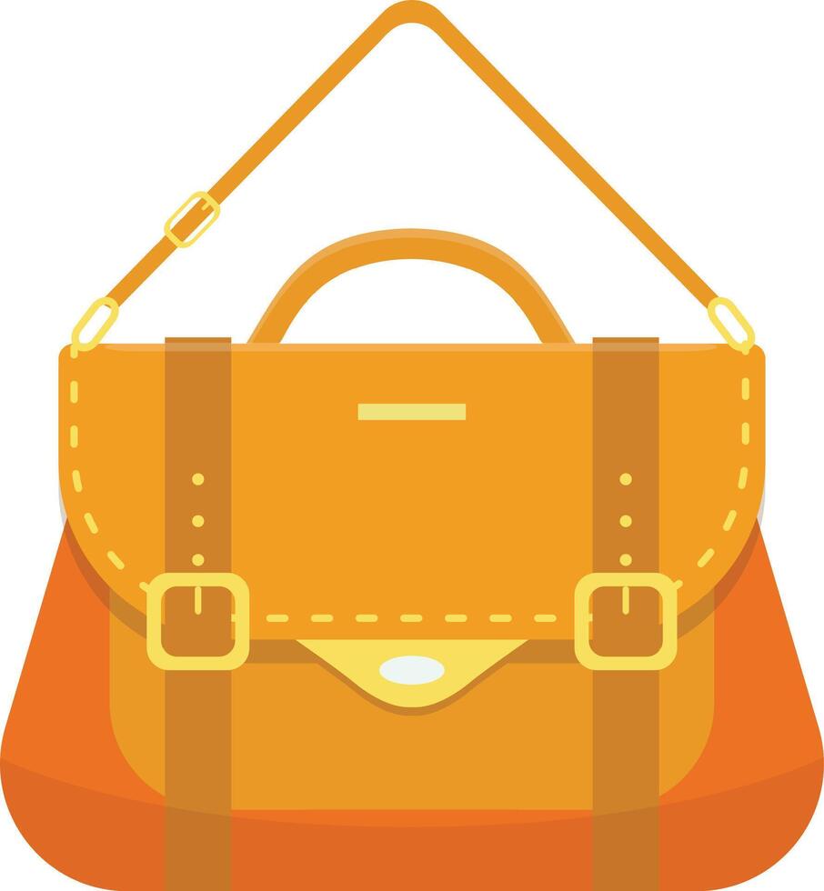 Stylish orange leather handbag featuring a sturdy shoulder strap and decorative buckles, embodying a perfect blend of fashion and functionality vector