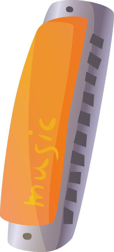 A brightly colored harmonica lies on a flat surface its orange cover gleaming under the light symbolizing the fun and creativity of playing music vector