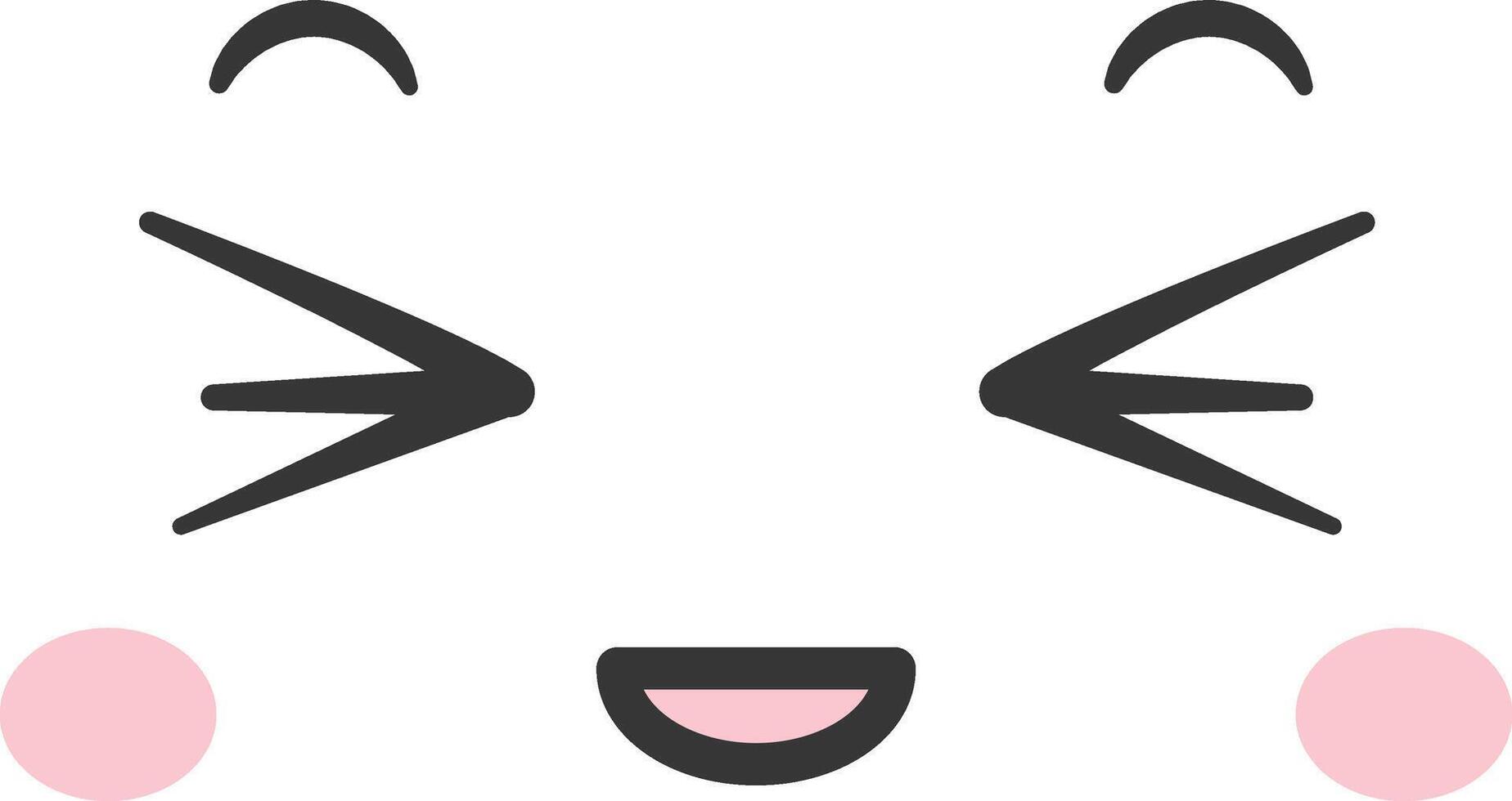 A cheerful cartoon face features closed eyes raised eyebrows and blushing cheeks expressing joy and positivity. Ideal for designs needing a friendly touch vector