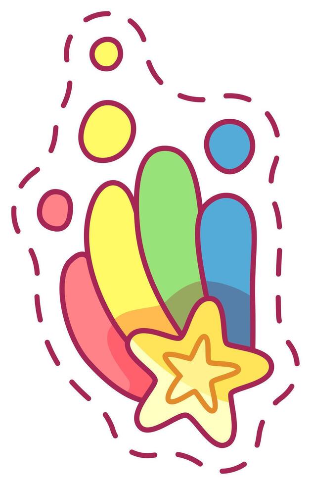 A vibrant and playful design showcases various colorful curved shapes alongside a prominent star ideal for use in art projects or creative applications vector