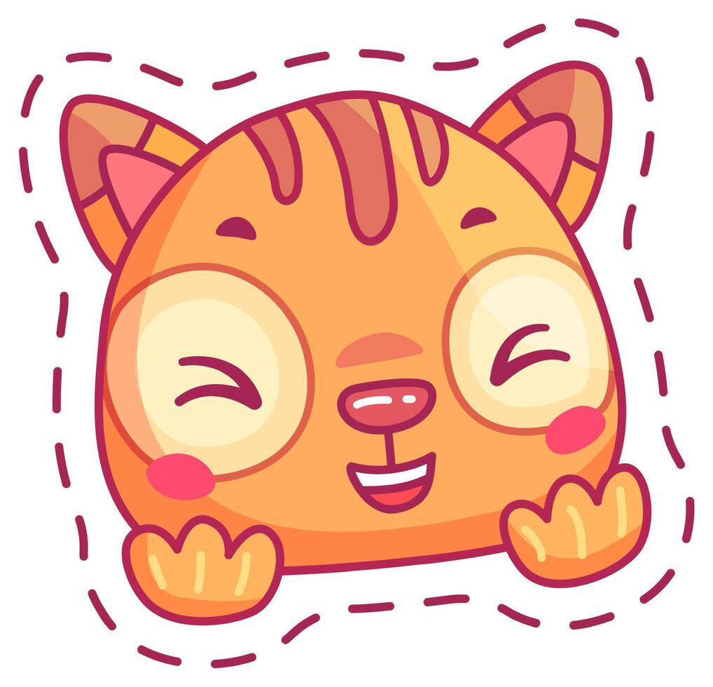 A joyful cartoon cat character with large round eyes and a cheerful smile features a bright orange color and simple bubbly design elements that convey playfulness vector