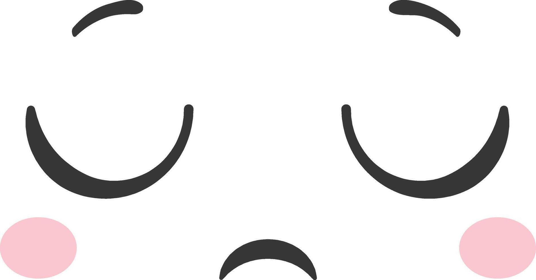 This illustration features a minimalistic sad face with closed eyes and pink cheeks set against a plain white backdrop conveying a feeling of disappointment and cuteness vector