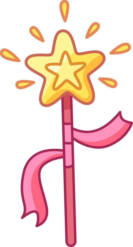 A vibrant magic wand featuring a star shaped tip and a flowing pink ribbon. Ideal for kids dress up creative play and themed parties celebrating imagination vector
